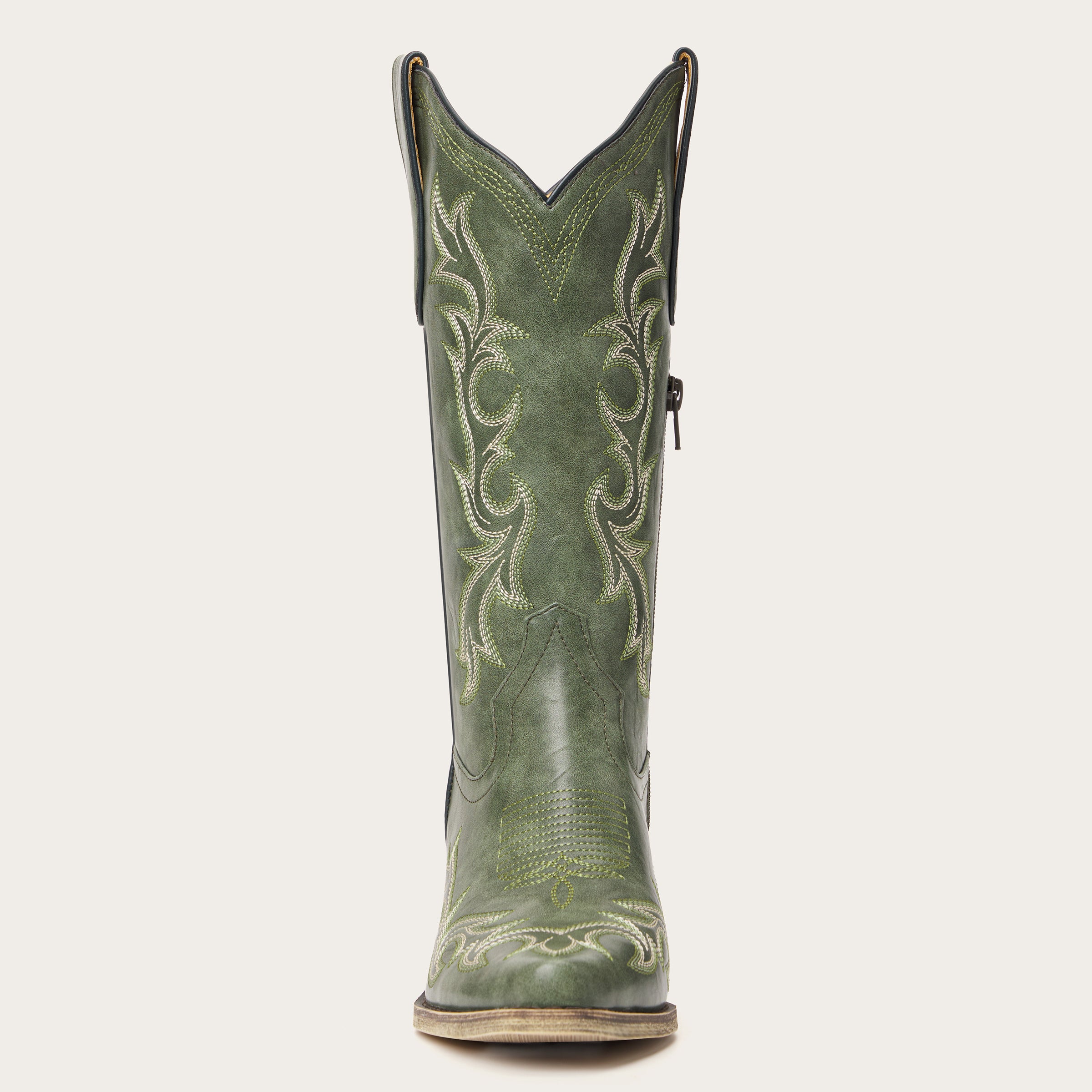 The Prairie Smoke – Olive Green Mid-calf Cowgirl Boots with Bold Embroidery