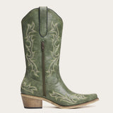 The Prairie Smoke – Olive Green Mid-calf Cowgirl Boots with Bold Embroidery