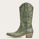 The Prairie Smoke – Olive Green Mid-calf Cowgirl Boots with Bold Embroidery