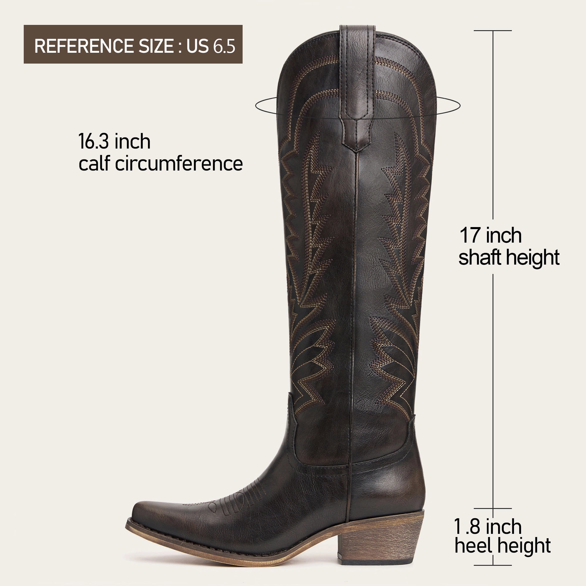 REDTOP Espresso Snip Toe Embroidered Comfortable Knee High Cowgirl