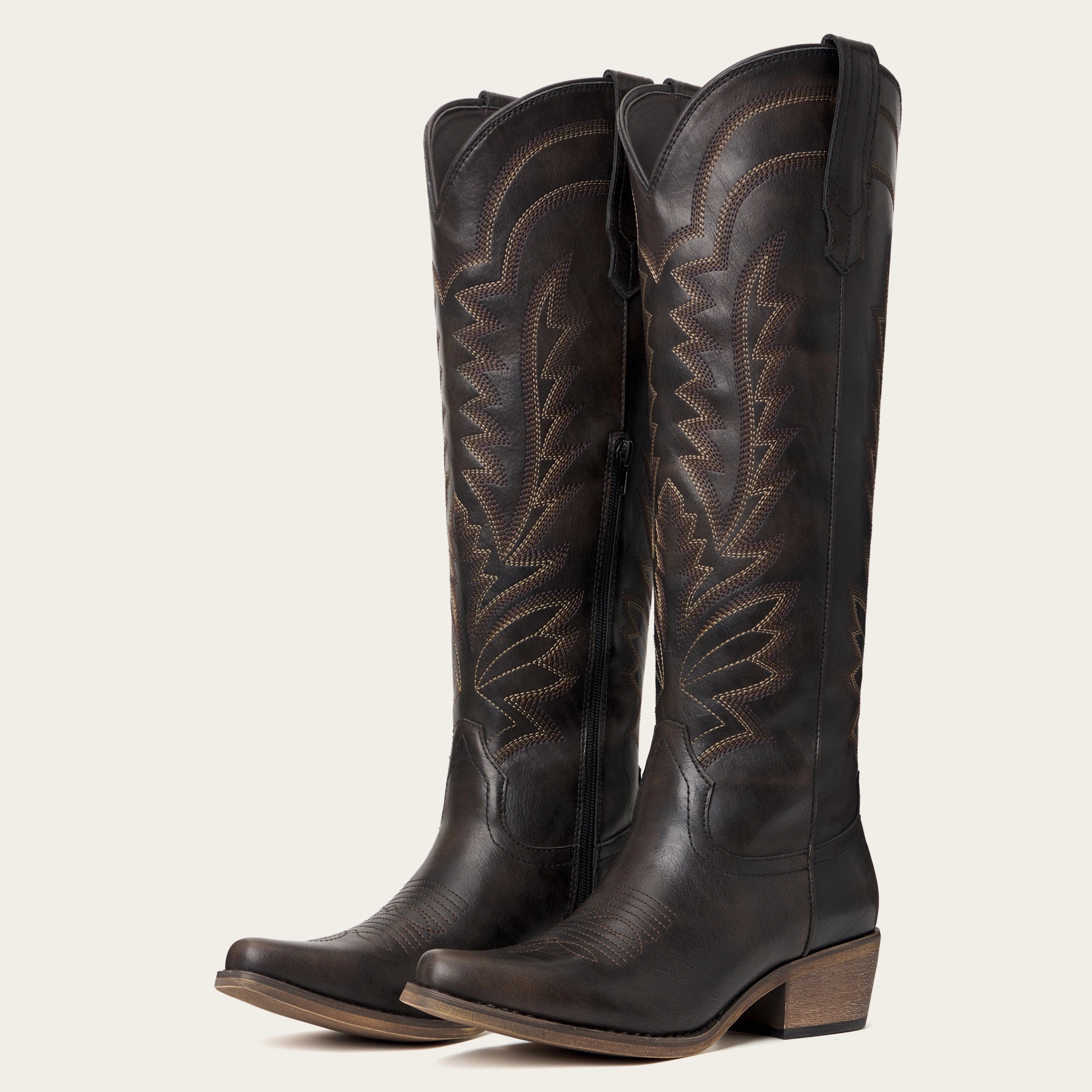 REDTOP Espresso Snip Toe Embroidered Comfortable Knee High Cowgirl