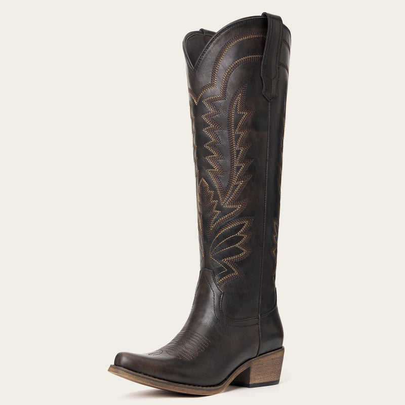 The Laurey - Espresso Embroidered Cowgirl Boots with Classic Western Flair