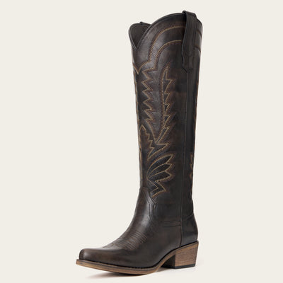 The Laurey - Espresso Embroidered Cowgirl Boots with Classic Western Flair