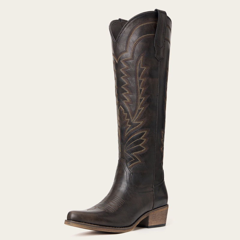 The Laurey - Espresso Embroidered Cowgirl Boots with Classic Western Flair
