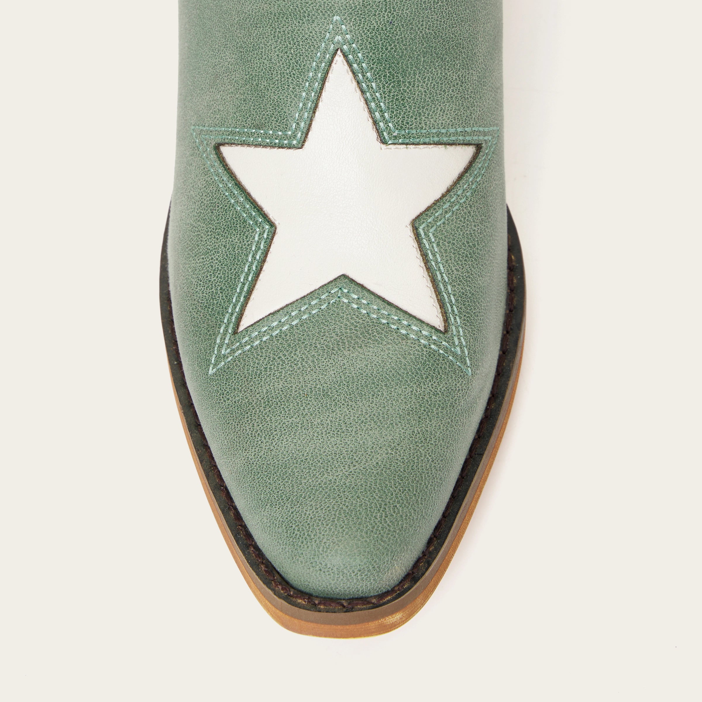 The Hensley - Celestial Green Starry Tall Cowgirl Boots with White Embroidery