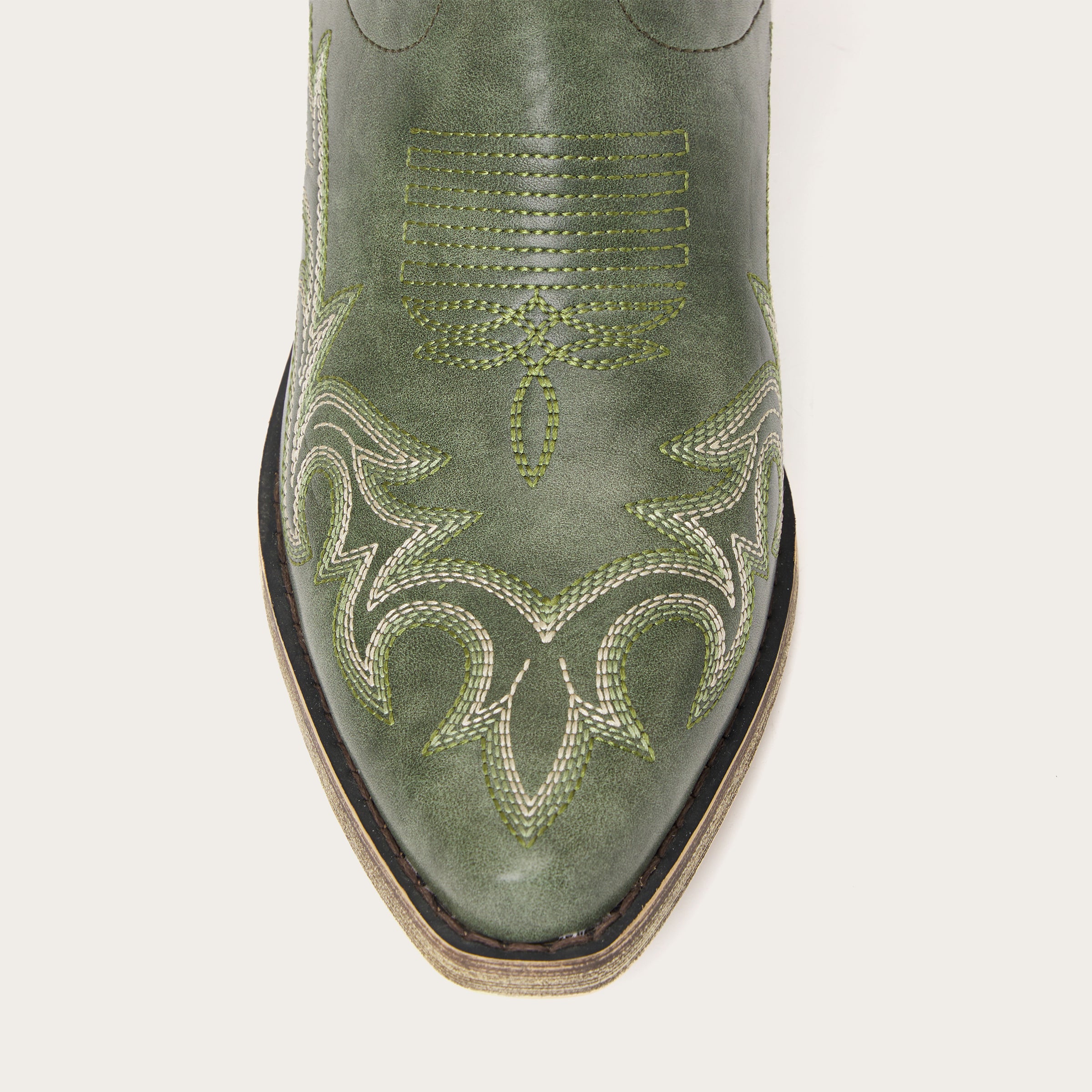 The Prairie Smoke – Olive Green Mid-calf Cowgirl Boots with Bold Embroidery