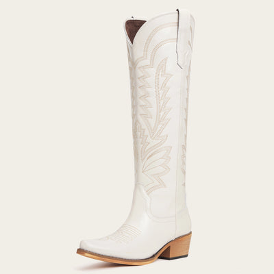 The Laurey - Ivory Embroidered Cowgirl Boots with Classic Western Flair