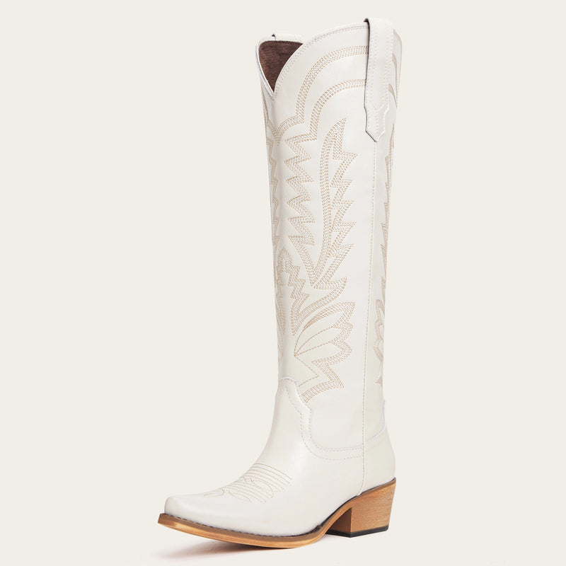 The Laurey - Ivory Embroidered Cowgirl Boots with Classic Western Flair