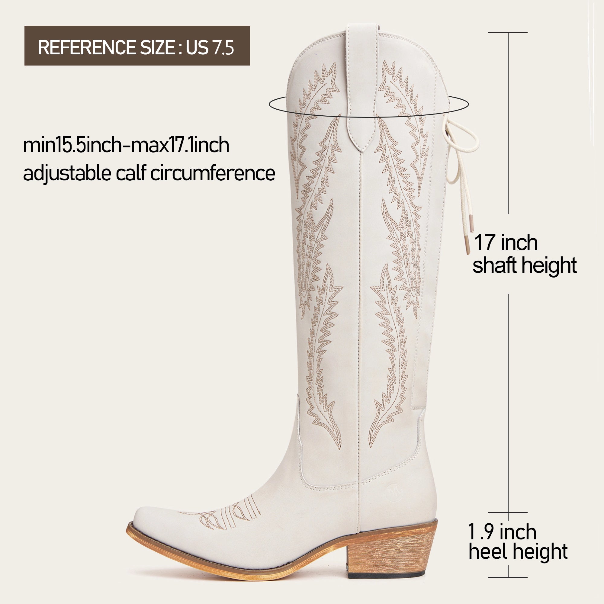 The Cattle - Cream Wide Calf Embroidered Snip Toe Cowgirl Boots with Side Zipper