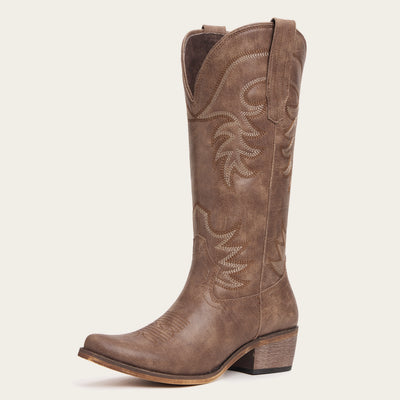 The Elizabeth - Brown Cowgirl Boots Snip Toe with Embroidered Detail
