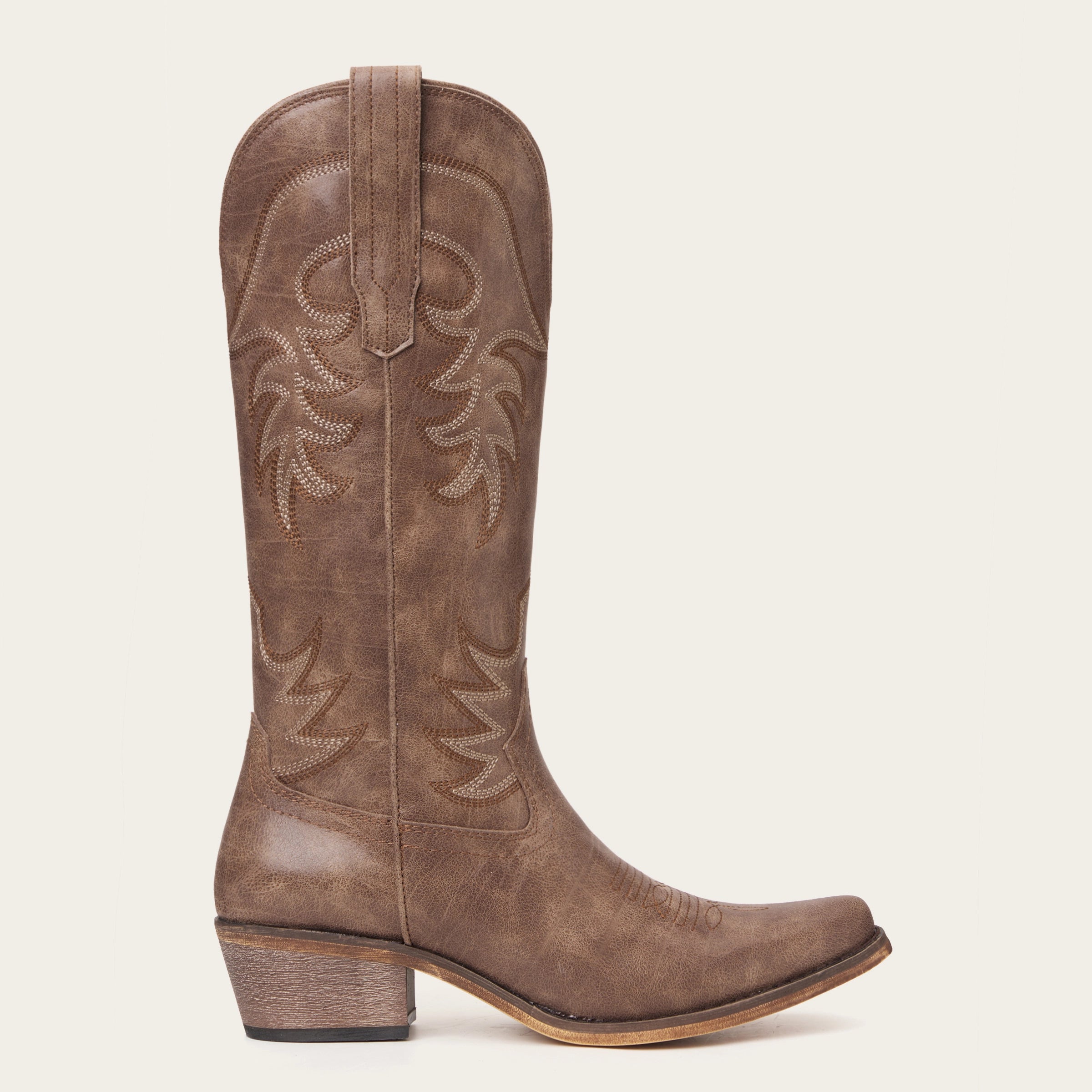 The Elizabeth - Brown Cowgirl Boots Snip Toe with Embroidered Detail