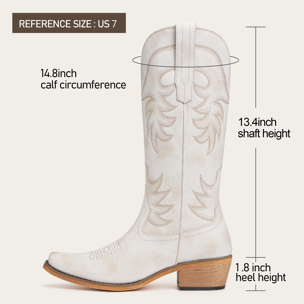 The Elizabeth - Ivory Classic Snip Toe Slip-On Cowgirl Boots
