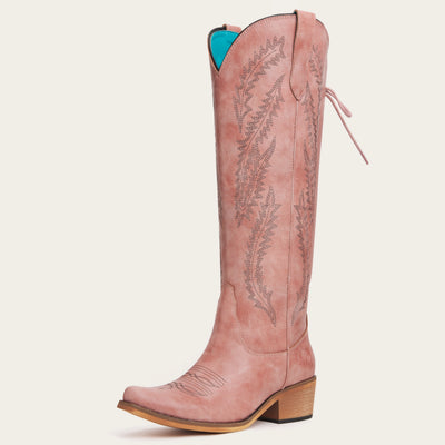 The Cattle - Dusty Rose Tall Wide Calf Western Boots with Tonal Embroidery