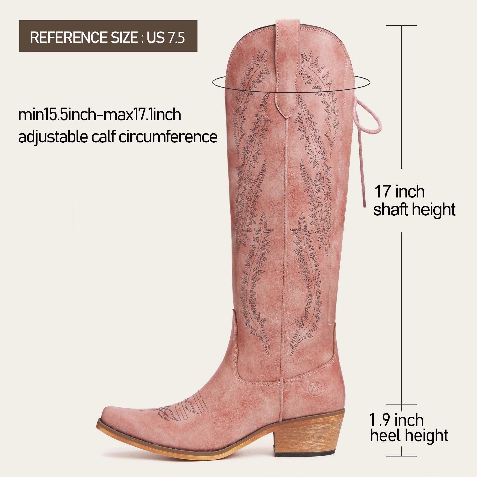 The Cattle - Blush Wide Calf Embroidered J Snip Toe Cowgirl Boots with Side Zipper
