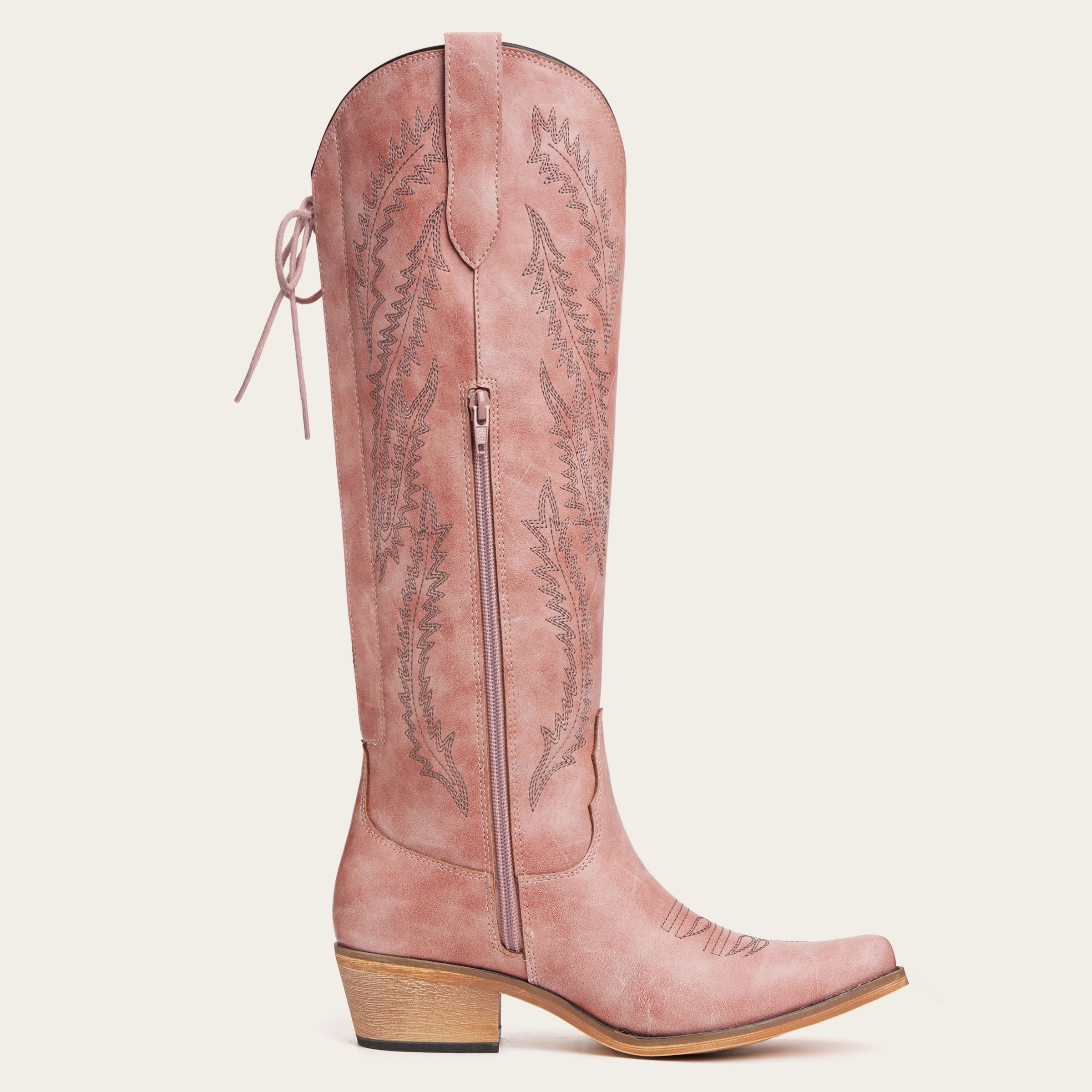 The Cattle - Dusty Rose Tall Wide Calf Western Boots with Tonal Embroidery