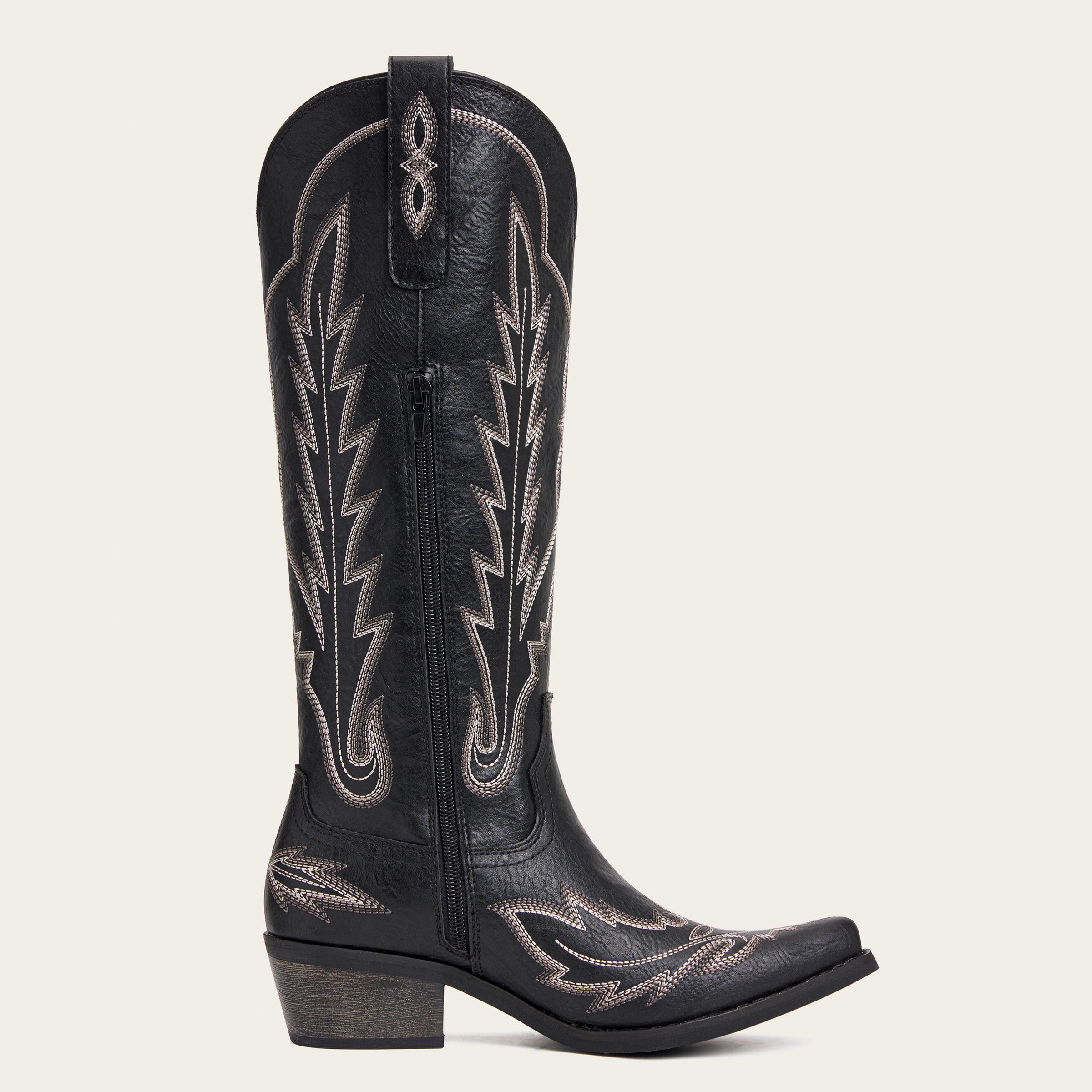 The Rosemary - Black Classic Tall Cowgirl Boots with Embroidery