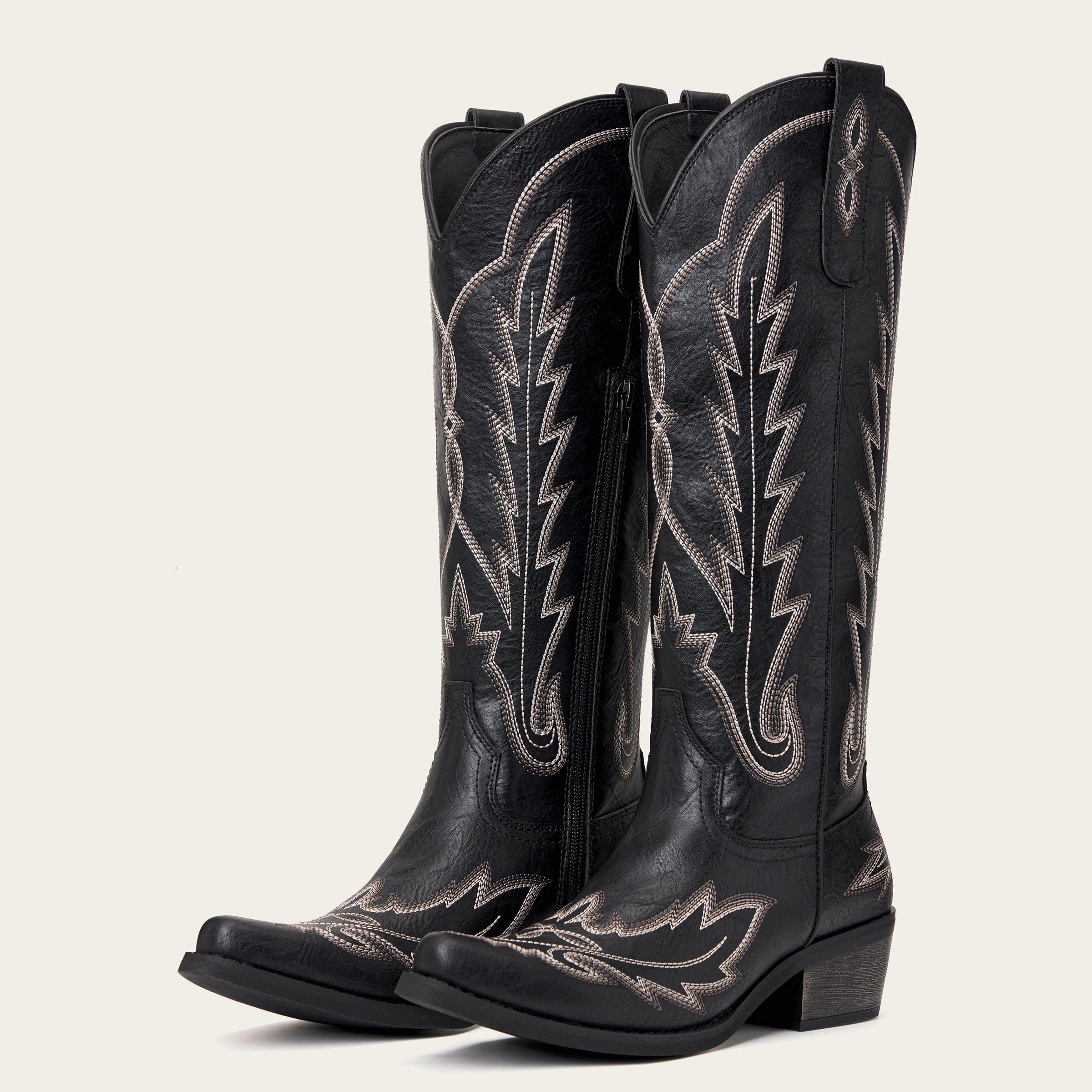 The Rosemary - Black Classic Tall Cowgirl Boots with Embroidery