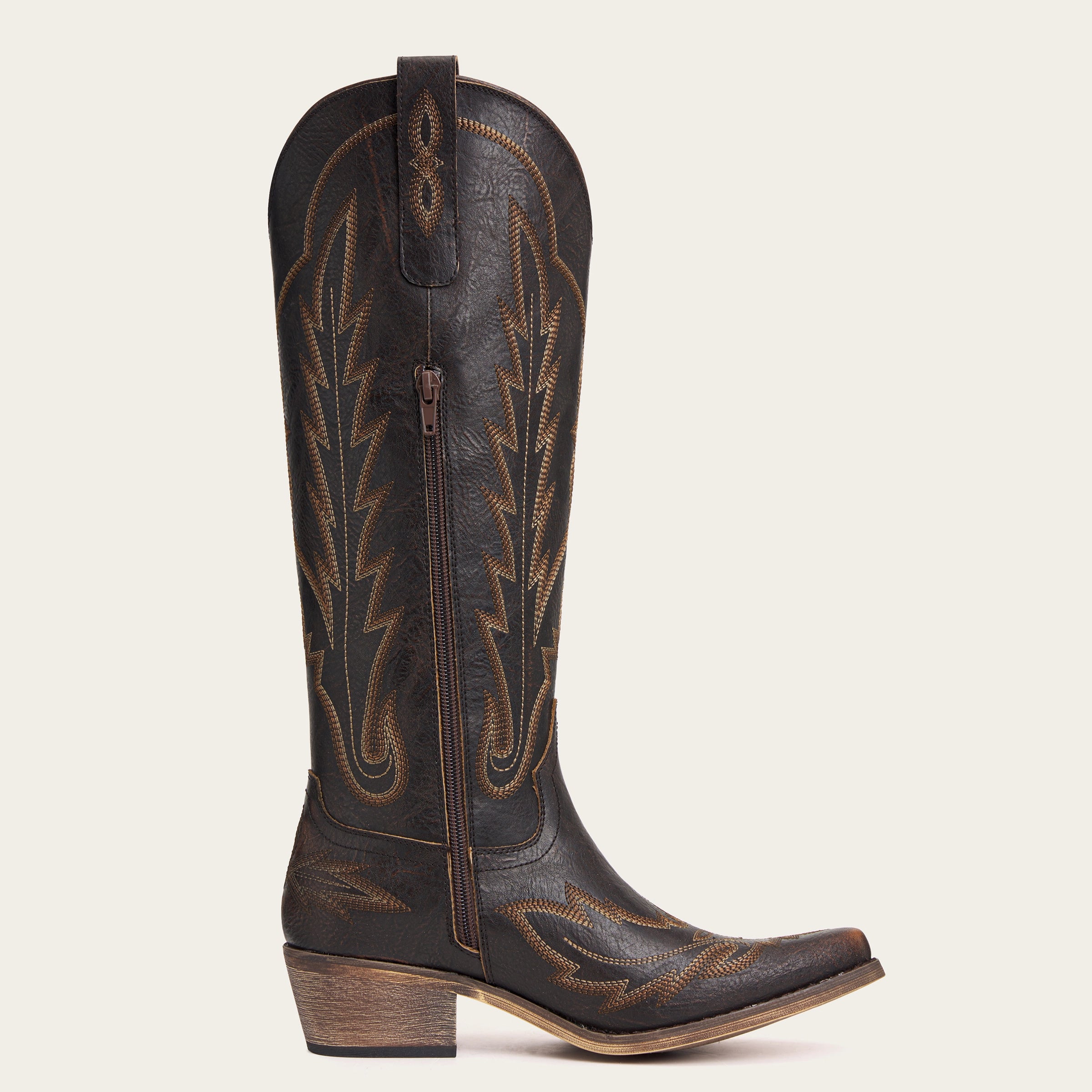 The Rosemary - Dark Brown Classic Tall Cowgirl Boots with Embroidery
