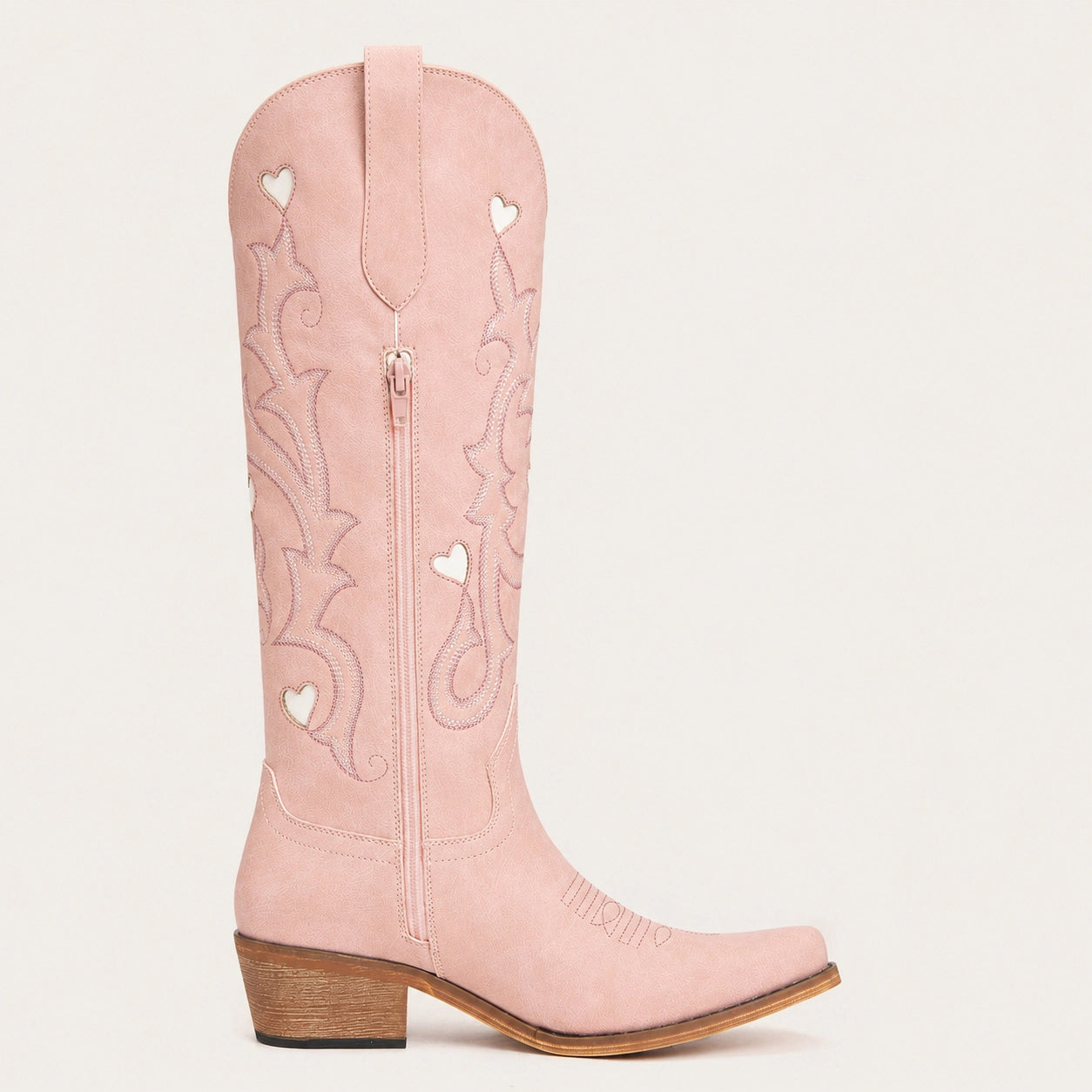 The Hallie - Pink Heart Cutouts Embroidered Western Cowgirl Boots