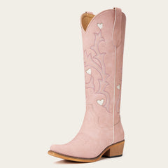The Hallie - Blush Pink Heart Cutout Embroidered Snip Toe Cowgirl Boots with Side Zipper
