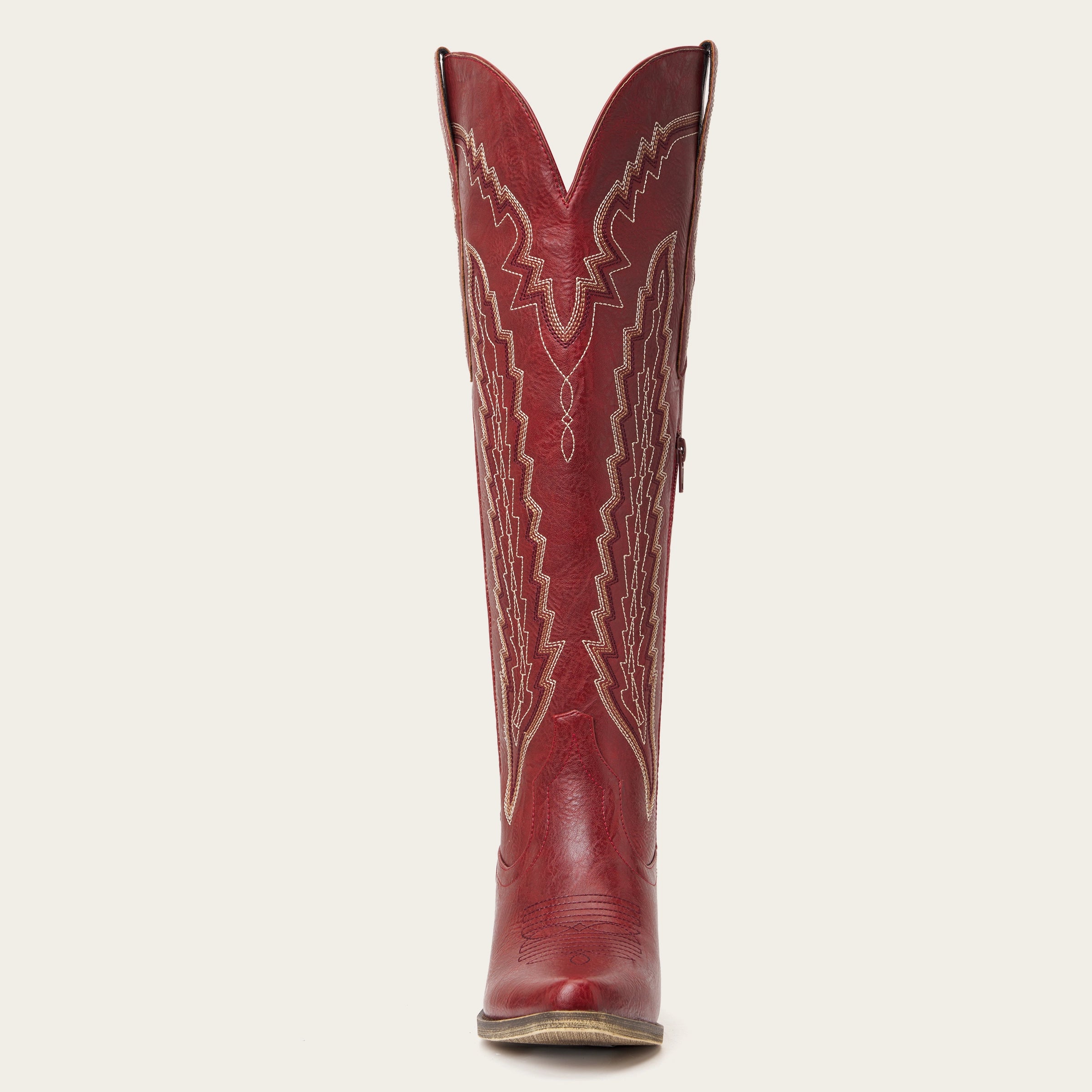 The Crimson Fire – Red Wide Calf Over-the-knee Cowgirl Boots with Fire Embroidery