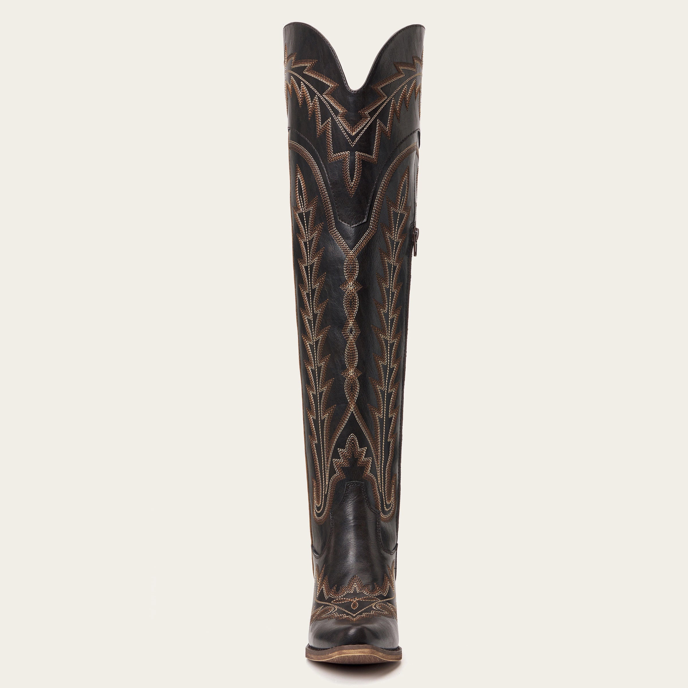 The Ross - Espresso Over-the-Knee Cowgirl Boots with Back Tie & Embroidery