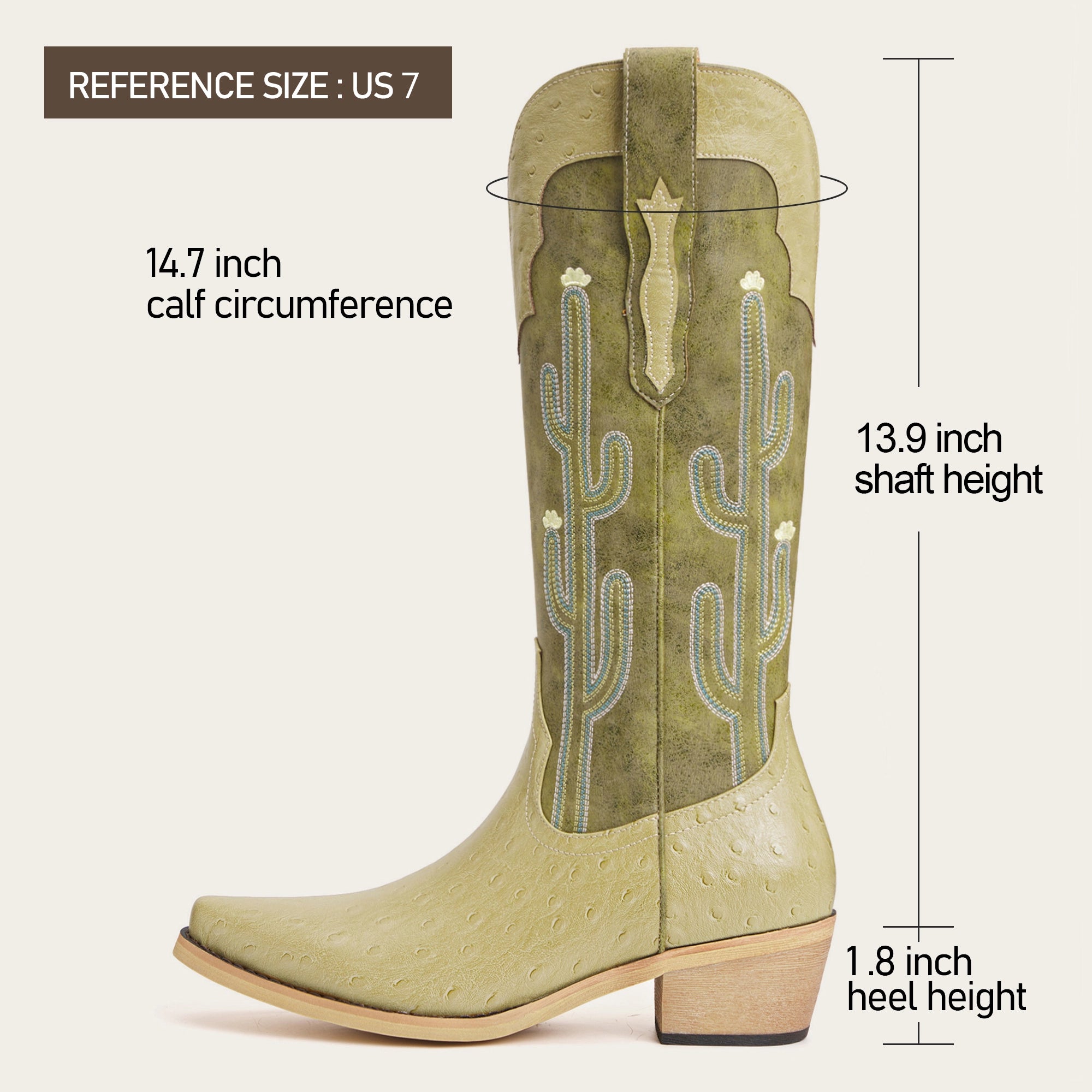 The Saguaro - Two Tone Green Boots with Cactus Embroidery & Faux Ostrich