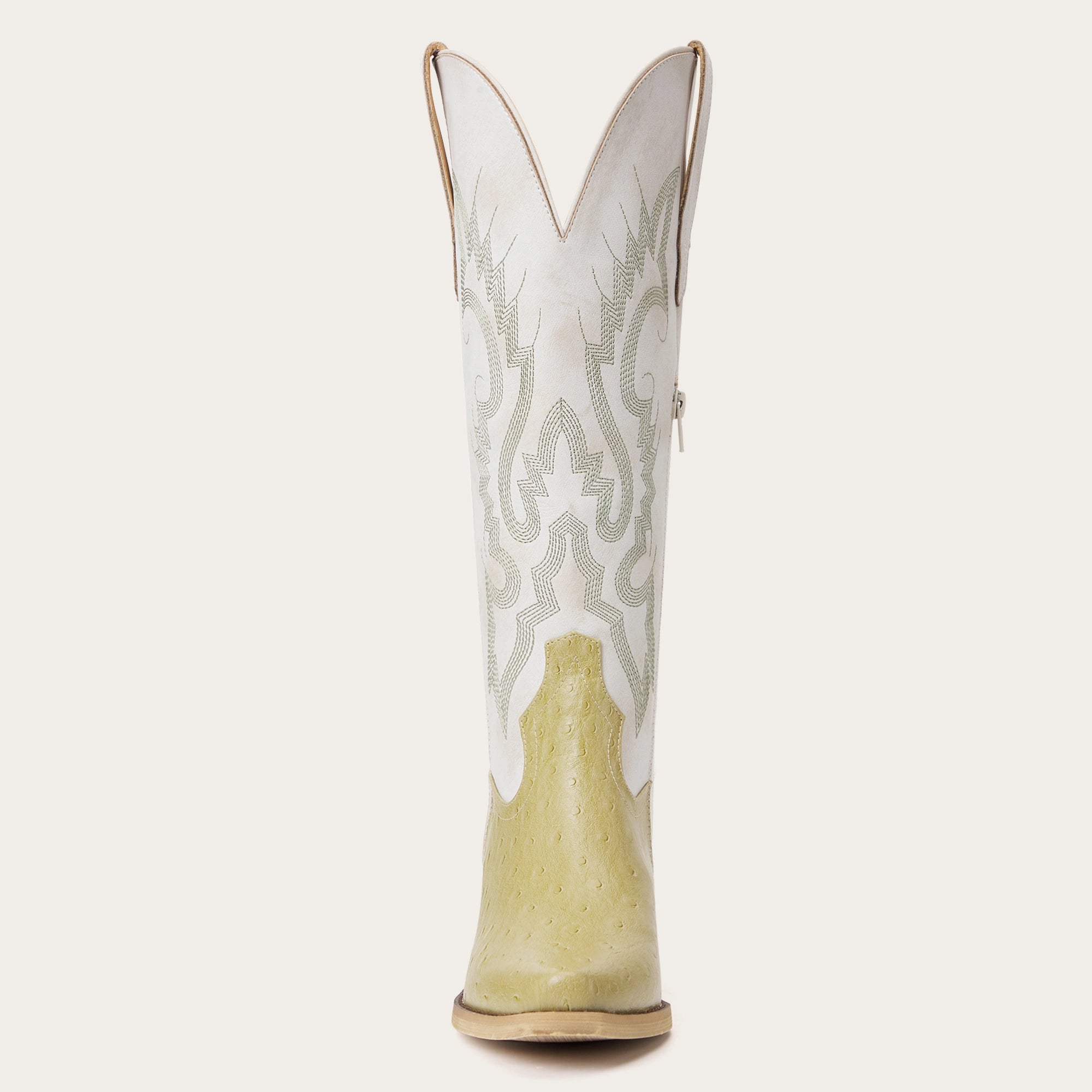 The Phoenix - Two-Tone Cowgirl Boots in Lime Faux Ostrich & Distressed White