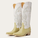 The Phoenix - Two-Tone Boots in Lime Faux Ostrich & Distressed White