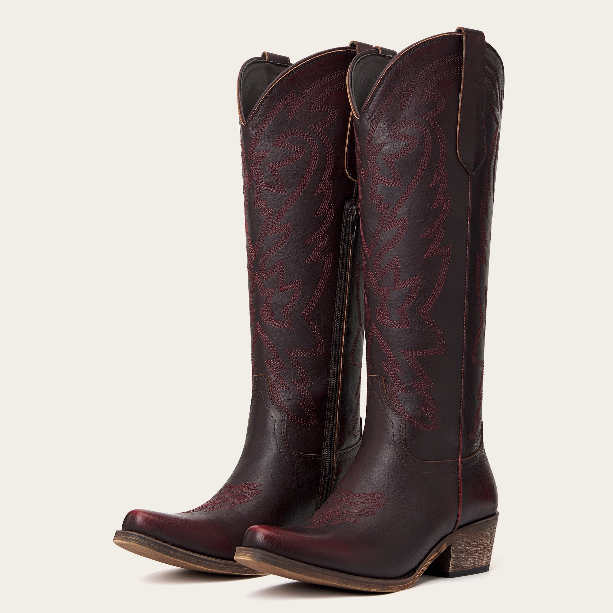 The Molly Wood - Mahogany Snip Toe Embroidered Cute Comfortable Tall Cowgirl Boots