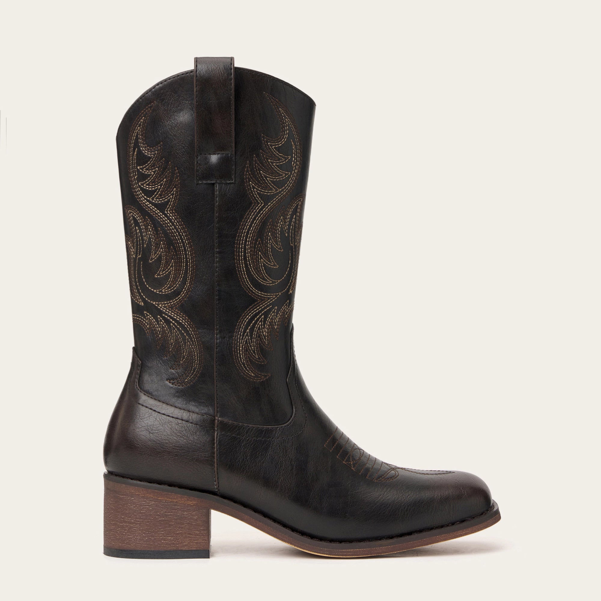 The Bronco - Black Square Toe Short Cowgirl Boots with Western Embroidery