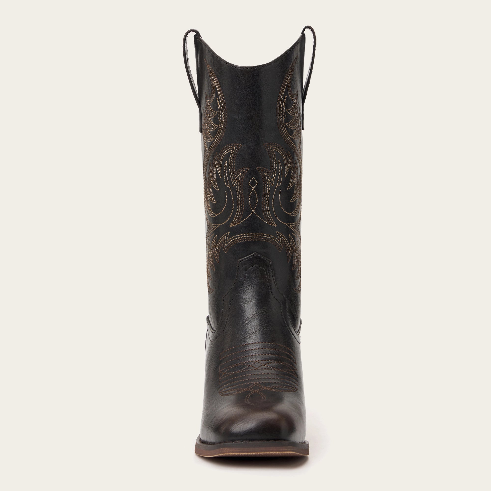 The Bronco - Black Square Toe Embroidered Mid-calf Cowgirl Boots