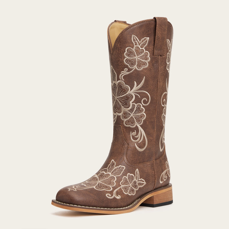 The Magnolia – Floral Square Toe Cowgirl Boots