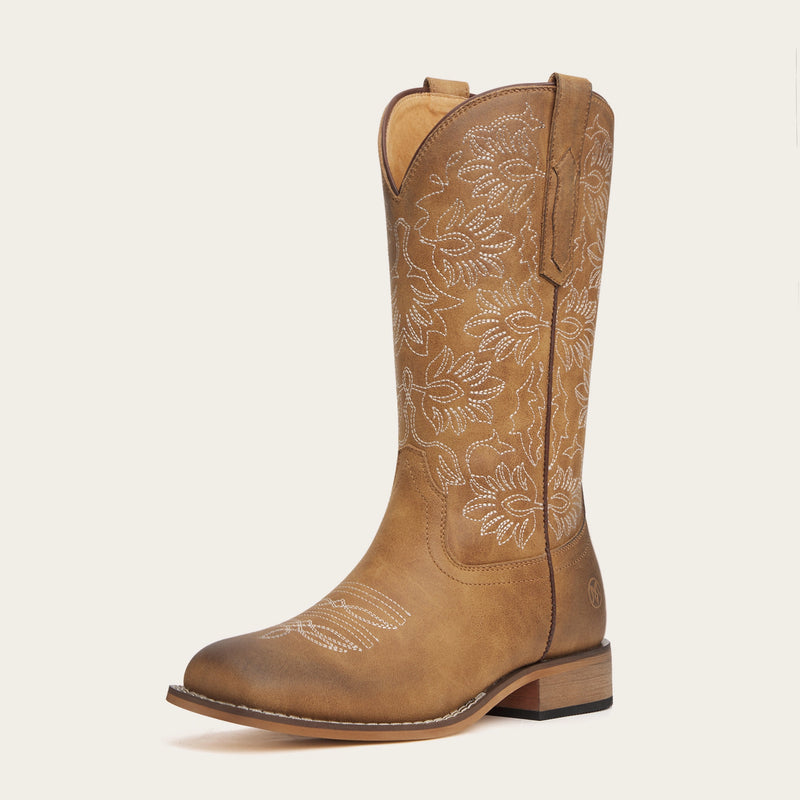 The Savannah – Floral Stitch Square Toe Cowgirl Boots