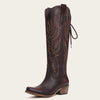 The Withersteen - Mahogany Brown Wide Calf Cowgirl Boots with Bold Embroidery and Lace-Up Back