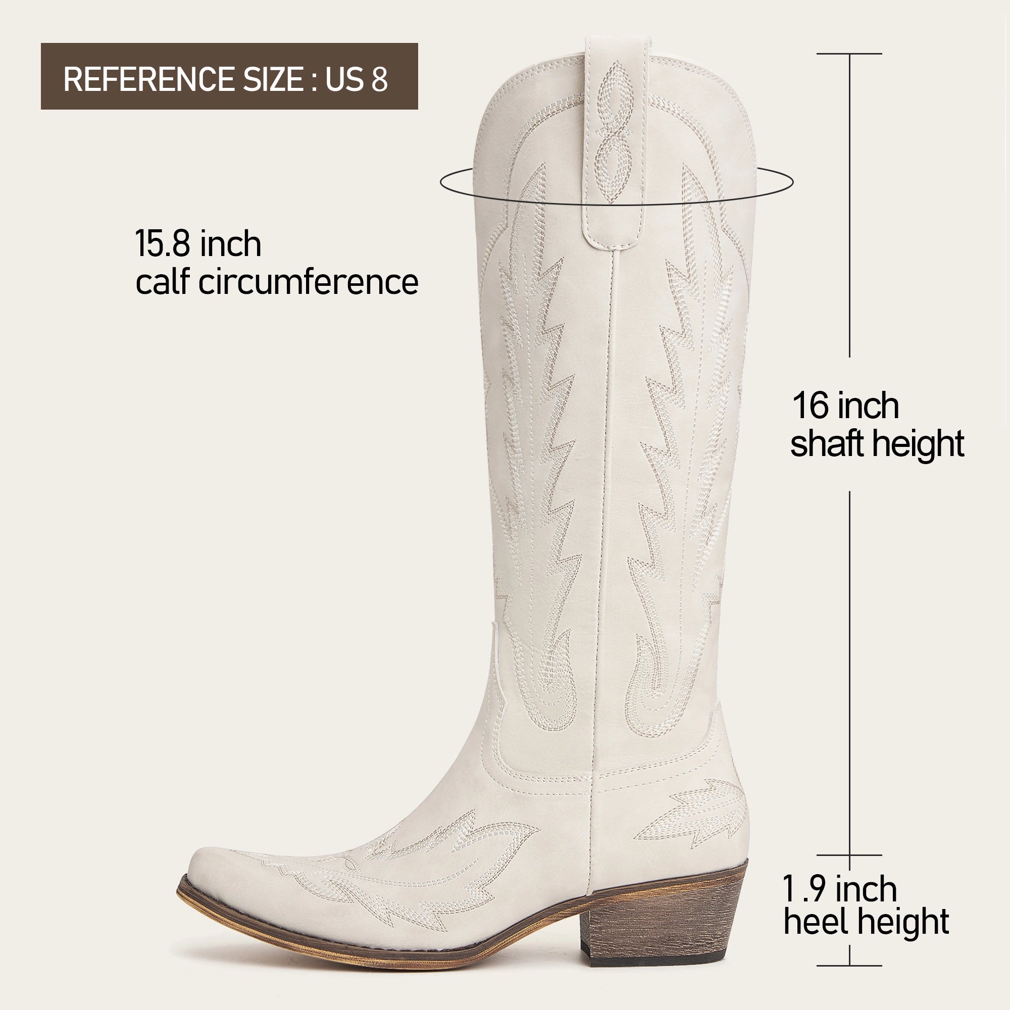 The Rosemary - Cream Embroidered Tall Western Cowgirl Boots with Side Zipper