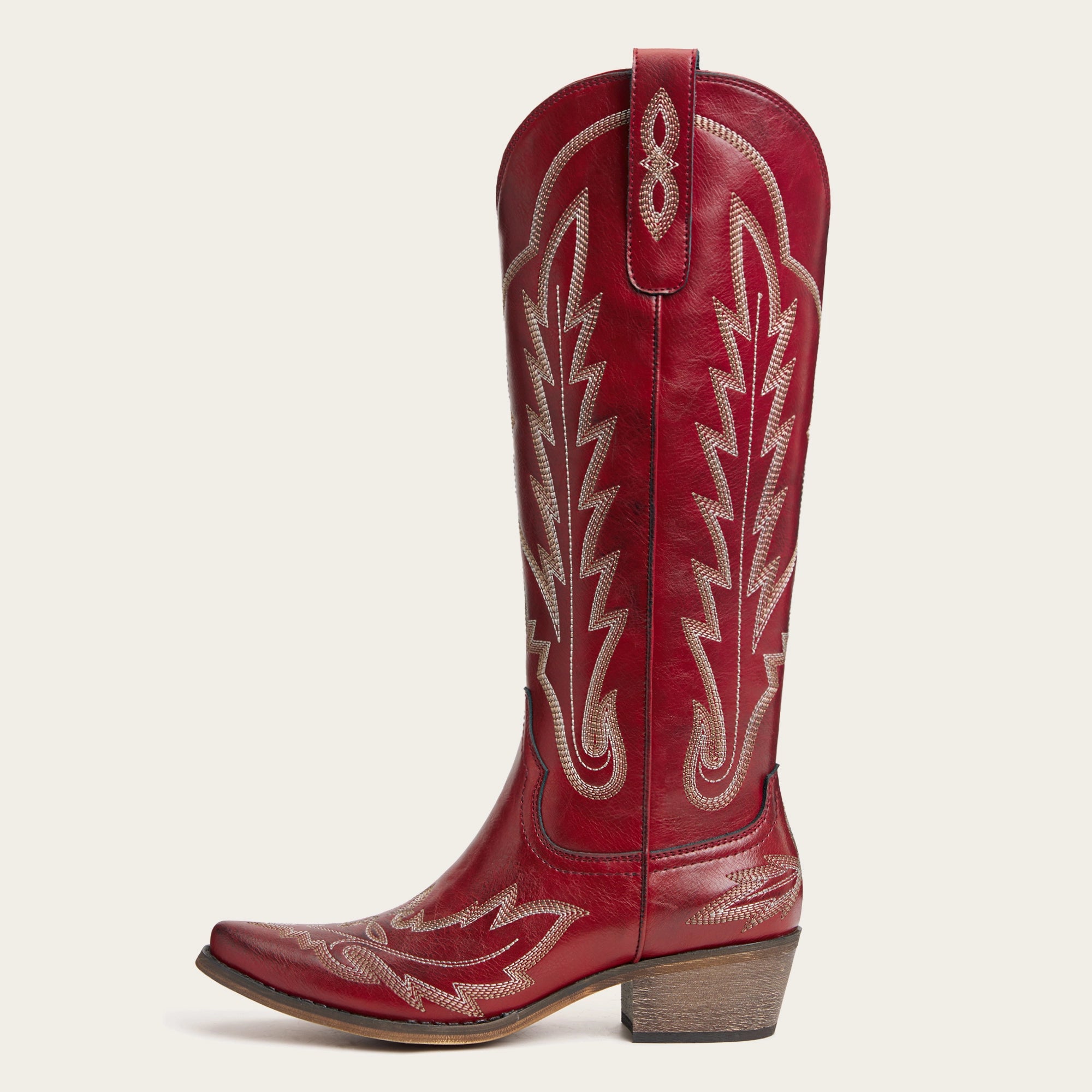 The Rosemary - Crimson Leather Classic Tall Cowgirl Boots with Embroidery