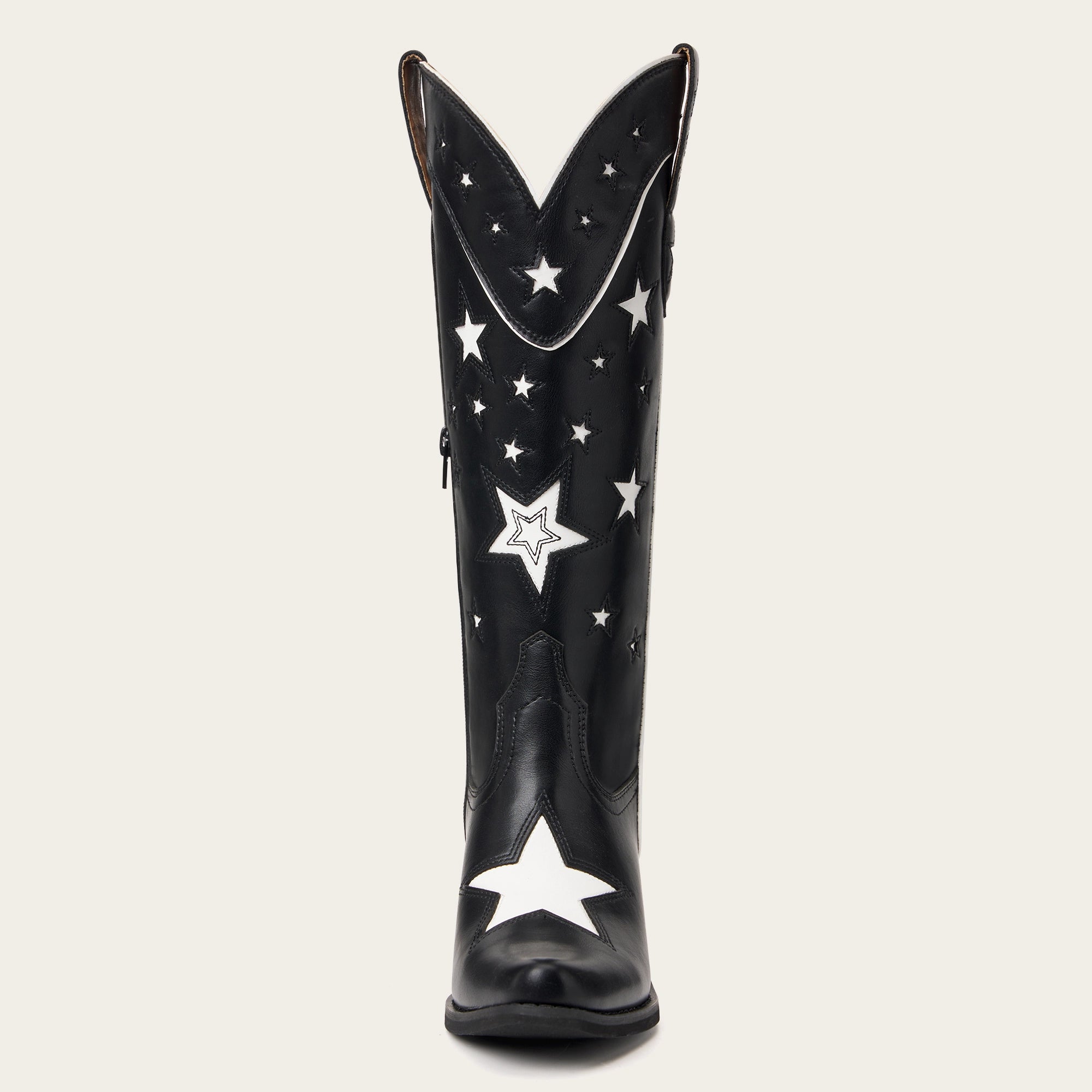 The Hensley - Black Starry Tall Cowgirl Boots with White Embroidery