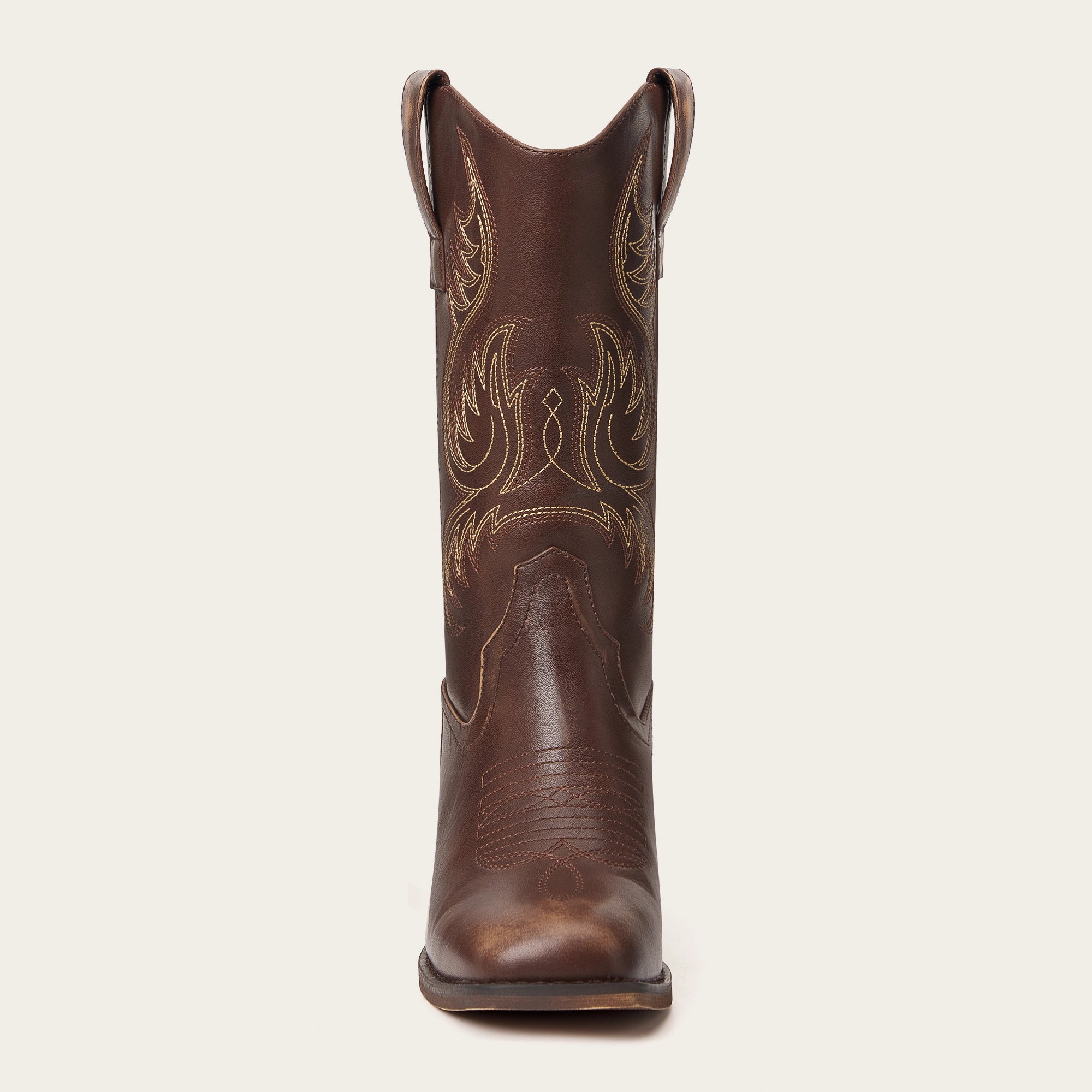 The Bronco - Brown Square Toe Embroidered Mid-calf Cowgirl Boots