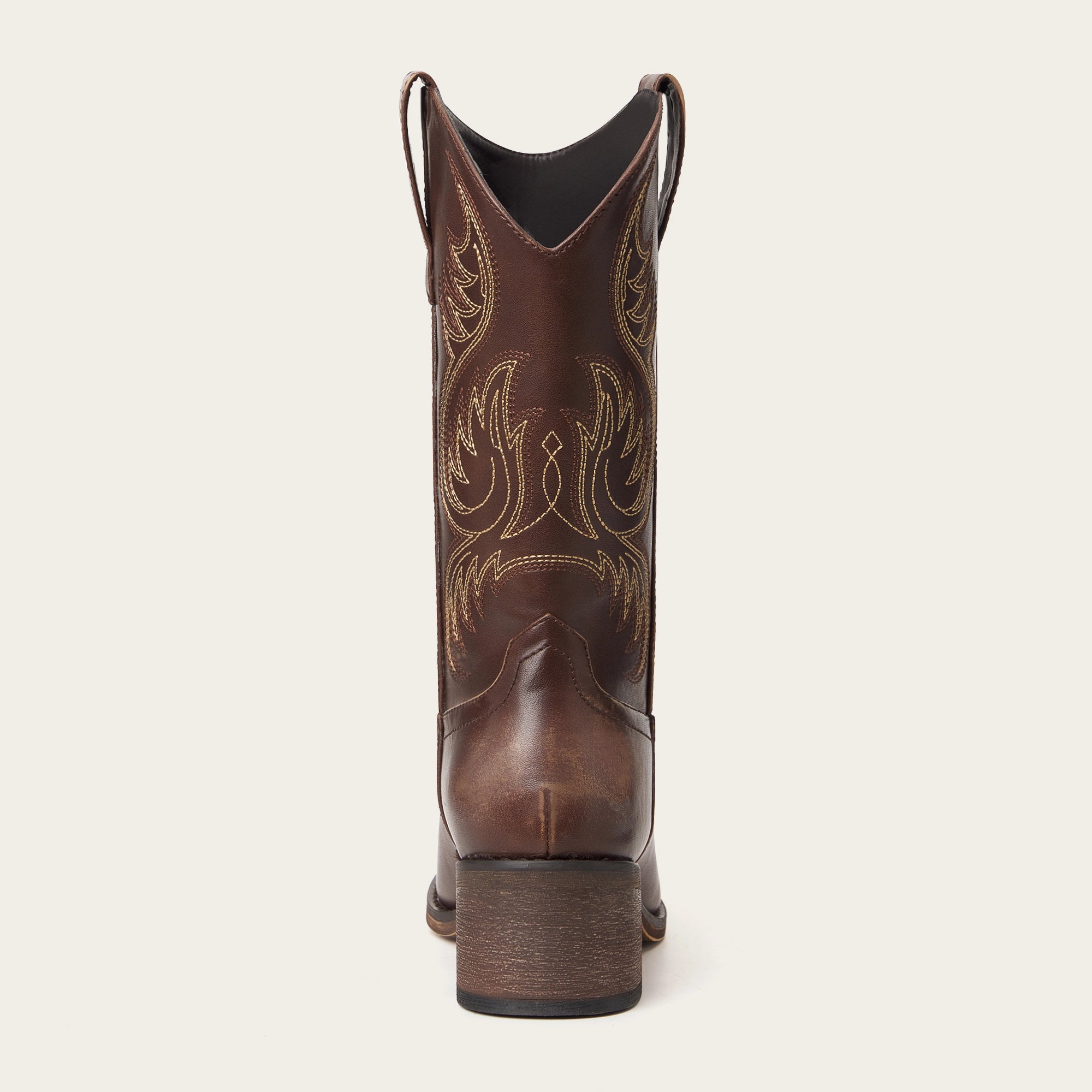 The Bronco - Brown Square Toe Embroidered Mid-calf Cowgirl Boots