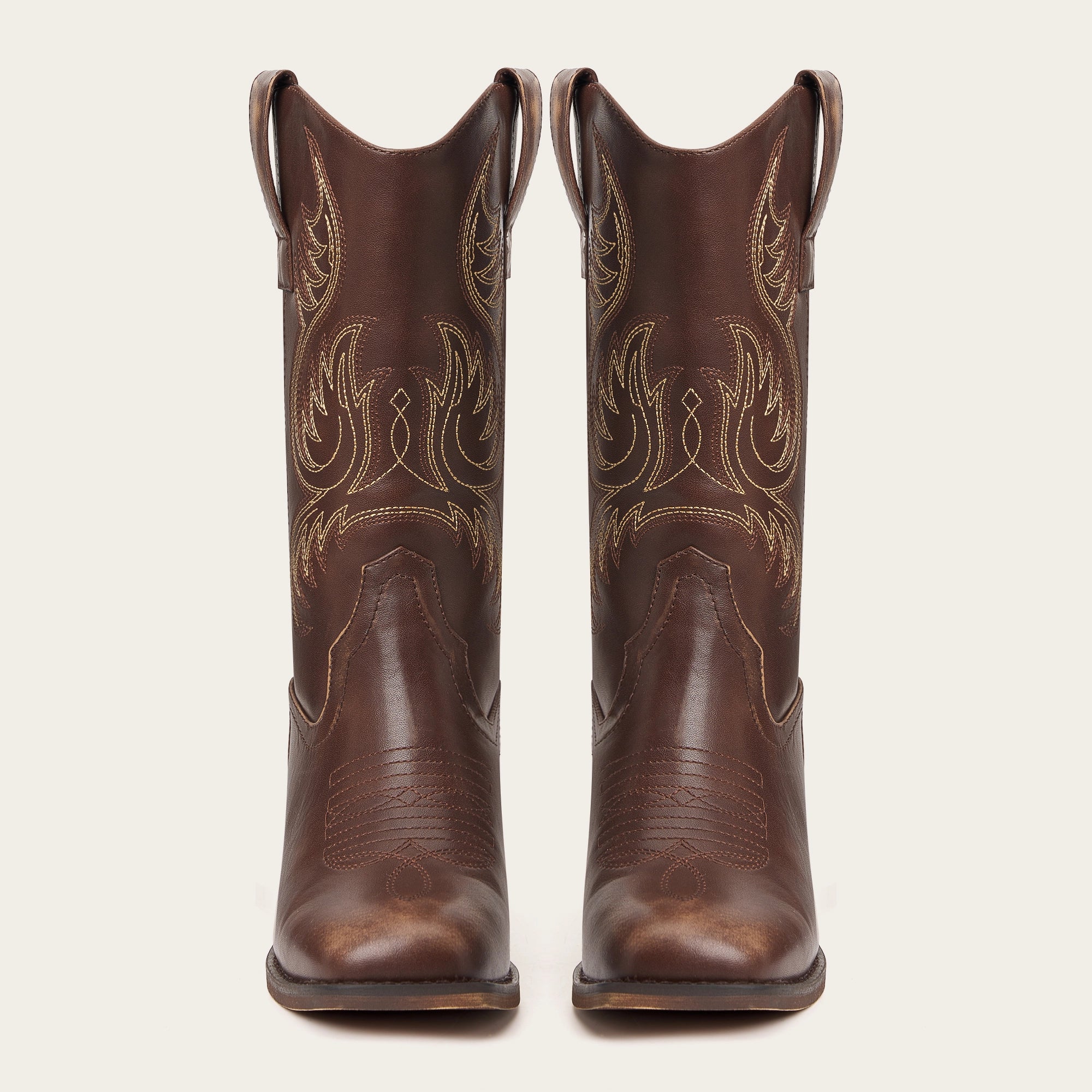 The Bronco - Brown Square Toe Embroidered Mid-calf Cowgirl Boots