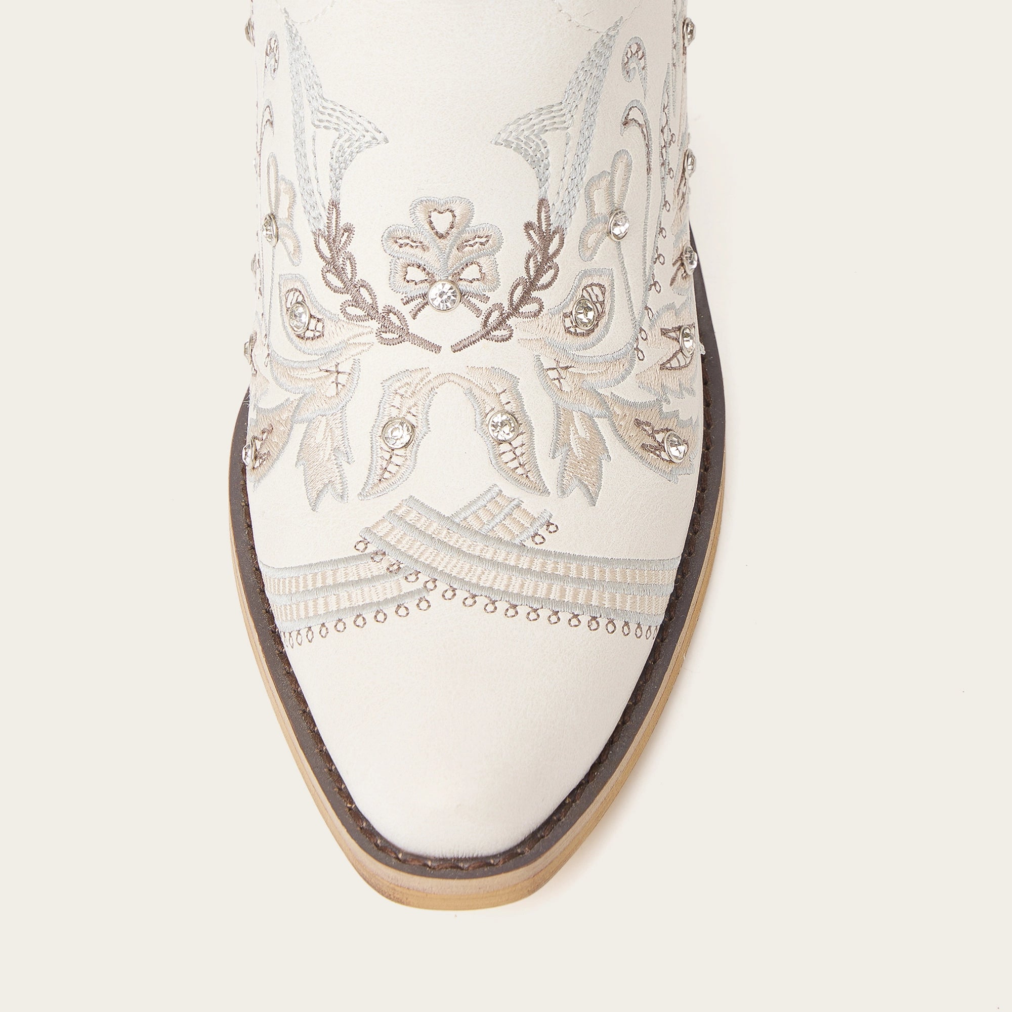 The Aurelia - Ivory Pearl Women's Cowgirl Boots with Snip Toe & Floral Embroidery