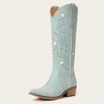 The Hallie - Blue Heart Cutouts Embroidered Western Cowgirl Boots