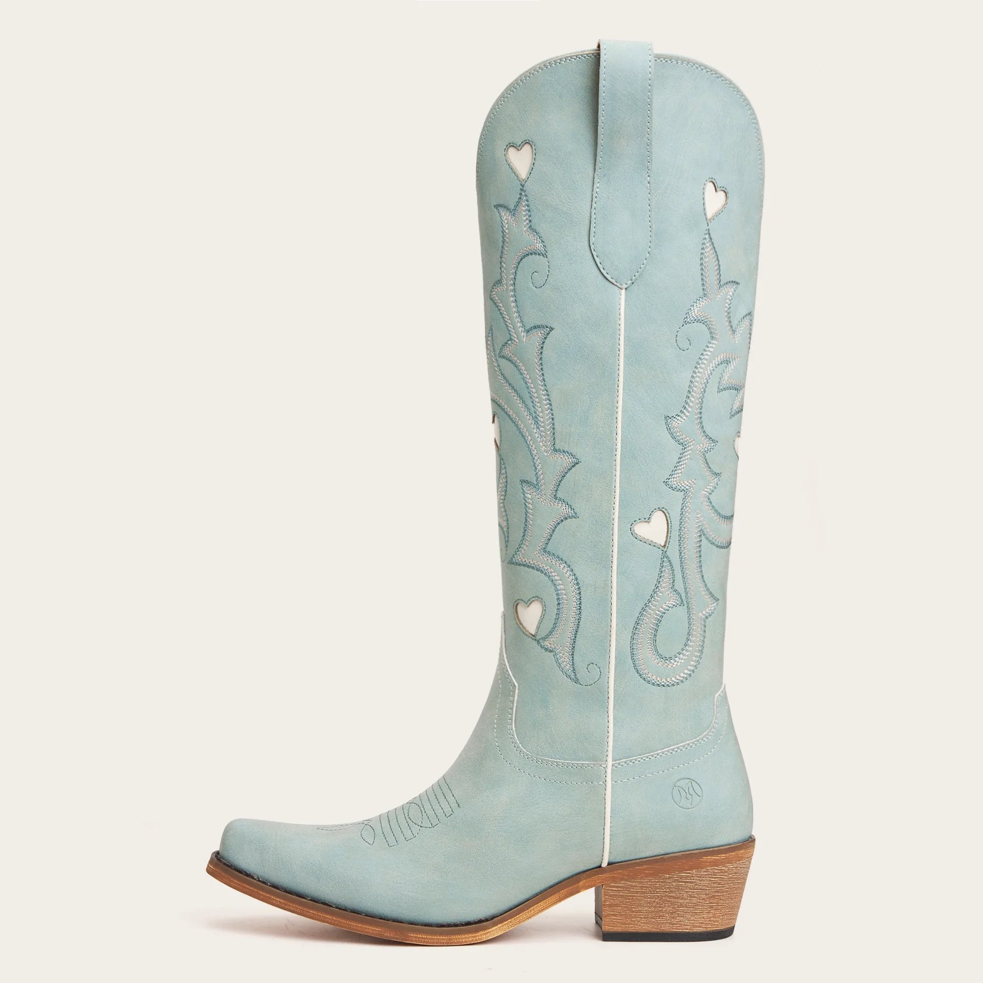 The Hallie - Blue Heart Cutouts Embroidered Western Cowgirl Boots