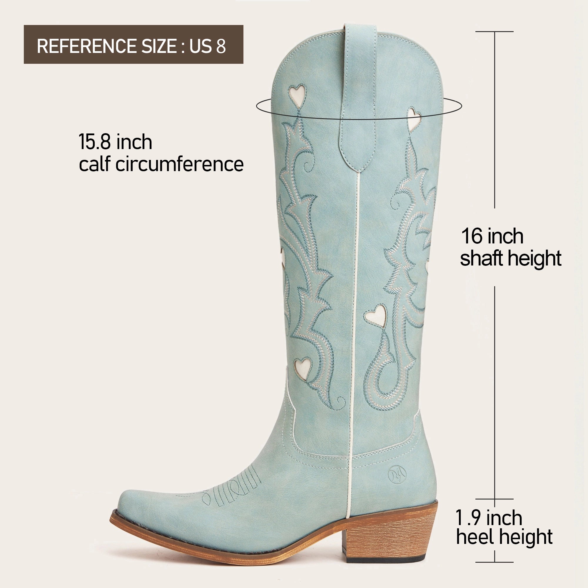 The Hallie - Blue Heart Cutouts Embroidered Western Cowgirl Boots