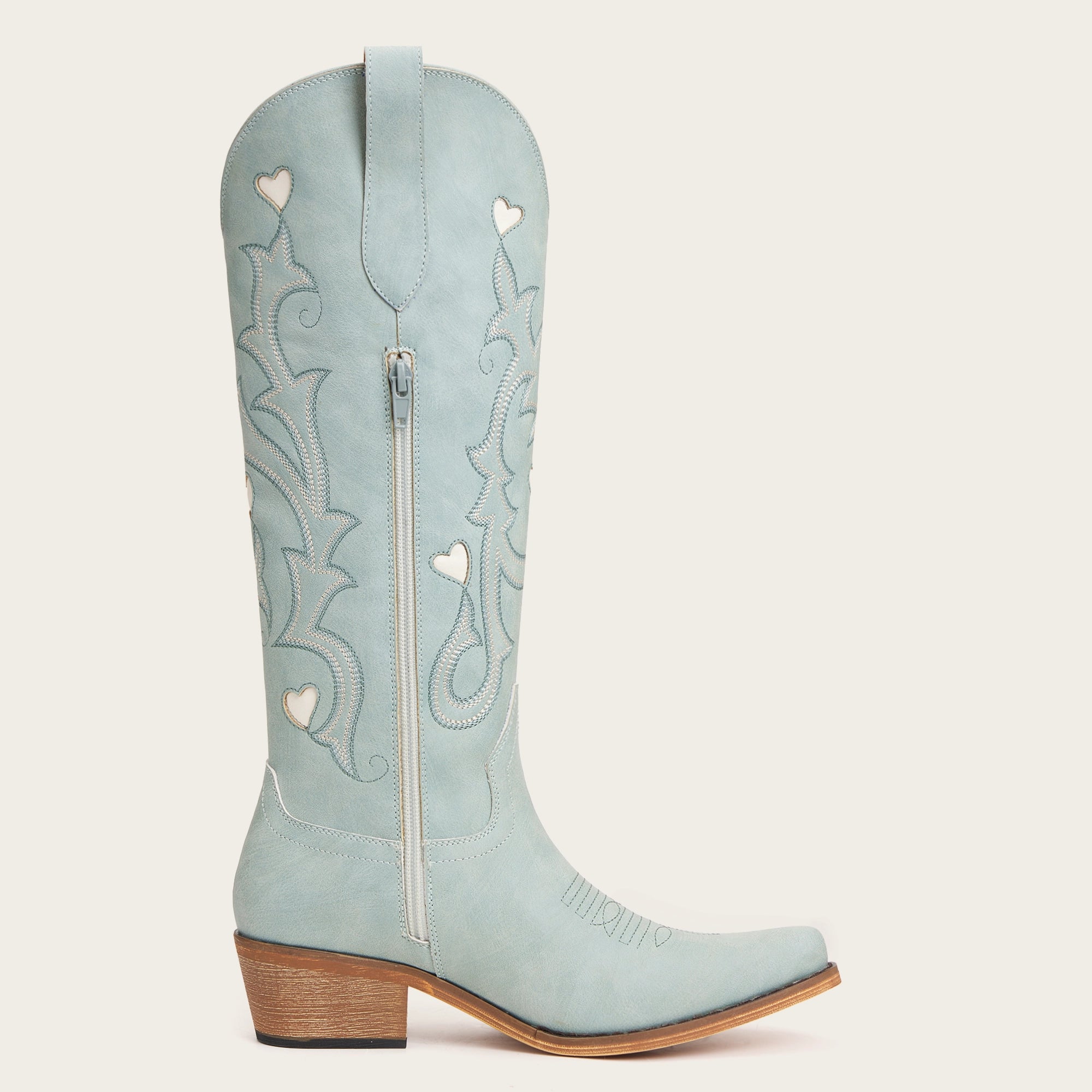 The Hallie – Blue Heart Cutouts Embroidered Western Cowgirl Boots