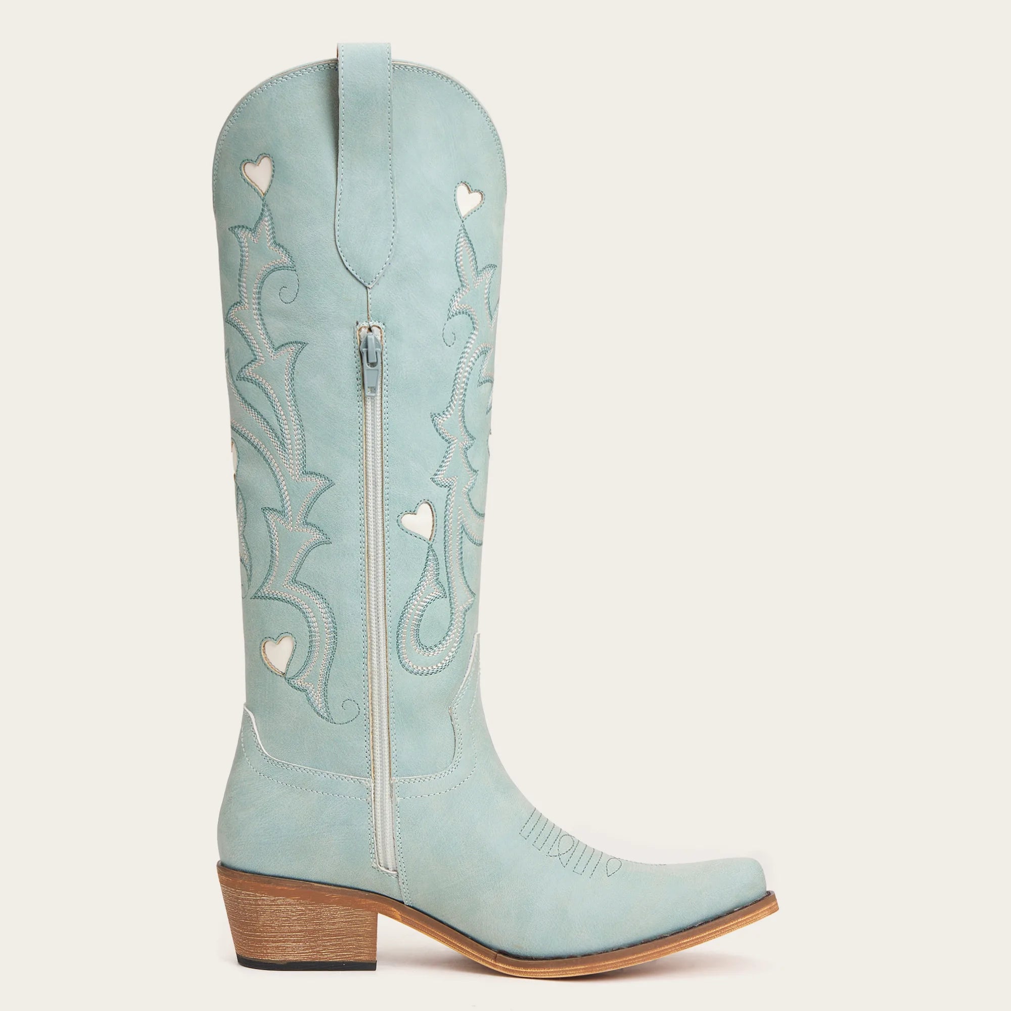 The Hallie - Blue Heart Cutouts Embroidered Western Cowgirl Boots
