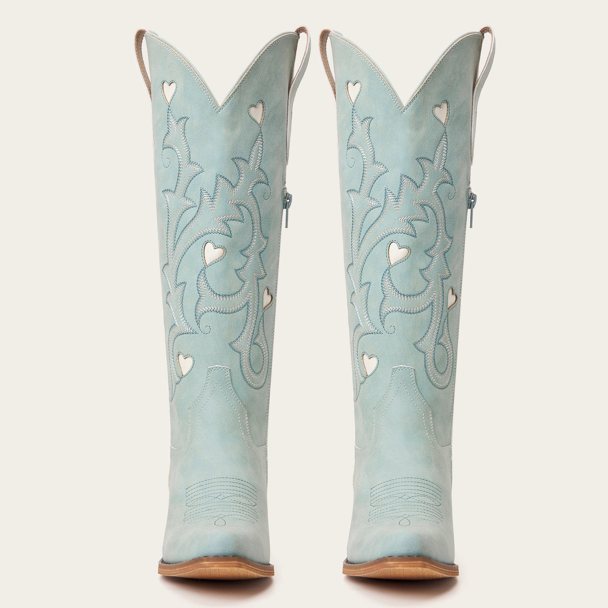 The Hallie - Blue Heart Cutouts Embroidered Western Cowgirl Boots