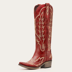 The Rosemary - Canyon Red Embroidered Tall Western Cowgirl Boots with Side Zipper