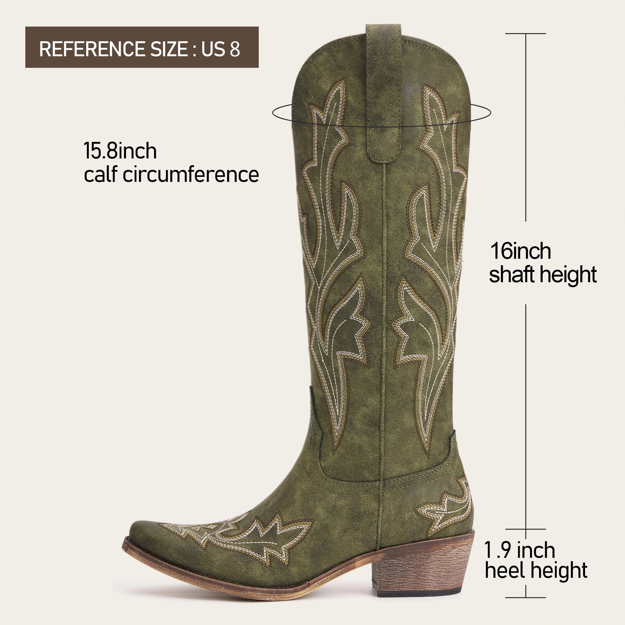 The Etta - Olive Short Tall Cowgirl Boots with Delicate Embroidery